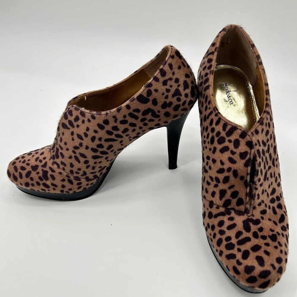 Style & Co Leopard Print Faux Calf Hair‎ Platform Stiletto Booties 8.5 Mob Wife